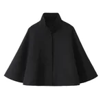 A-line Umbrella Cape Versatile Casual Wool Coat - Black