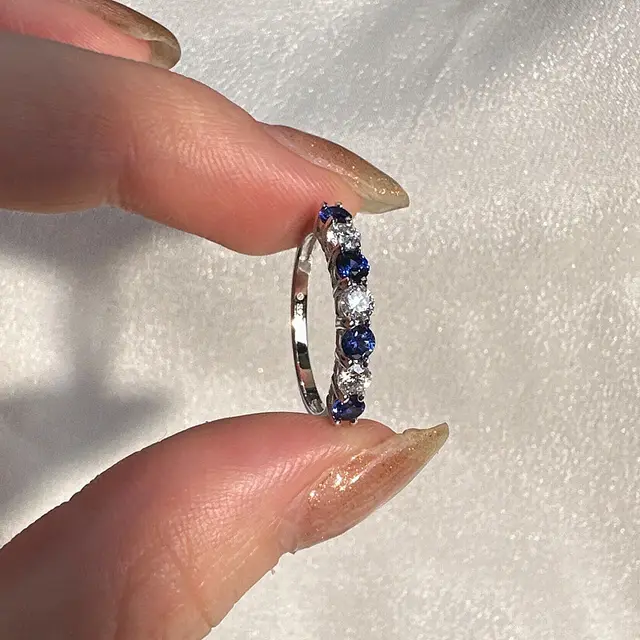 Women's Ruby Sapphire Emerald Moissanite Ring Sapphire Blue - Shop at LoveMi