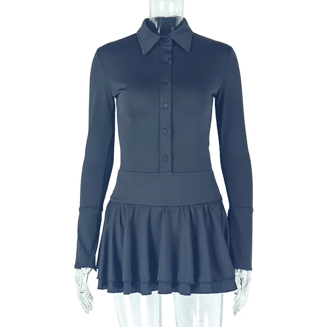 Deep V neck Long sleeved Slightly Sheer Short Dress Black - Shop at LoveMi