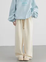 Women's Drawstring Fleece-lined High-waisted Casual Pants - Beige