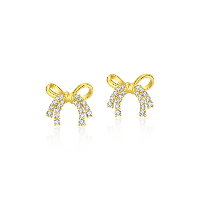 Sweet Hollow Diamond Bow Bracelet For Women Gold Earrings - Shop at LoveMi