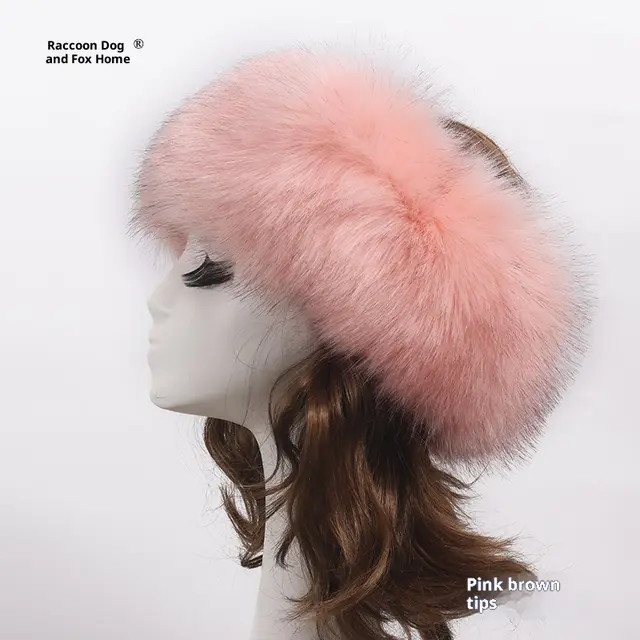 Elastic Faux Fur Fox Fur Headband For Women Pink Brown Tip - Shop at LoveMi