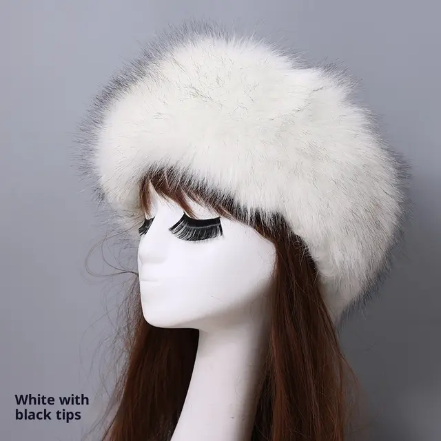 Elastic Faux Fur Fox Fur Headband For Women White Black Cusp - Shop at LoveMi