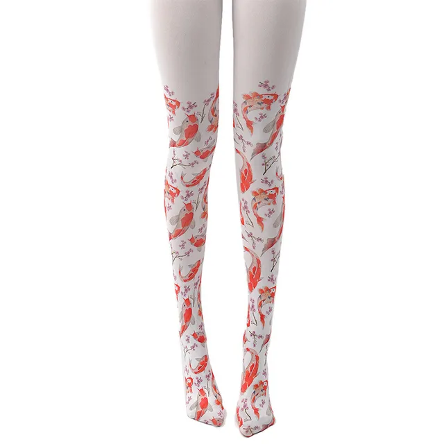 Catgirl Fake Thigh high Stockings Pantyhose White Base Stockings Runway Fashion Stockings Carp Spring And Autumn - Shop at LoveMi