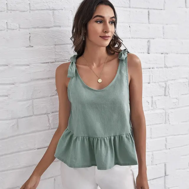 Women's Vacation Style Loose Top With Ruffles Mint Green - Shop at LoveMi