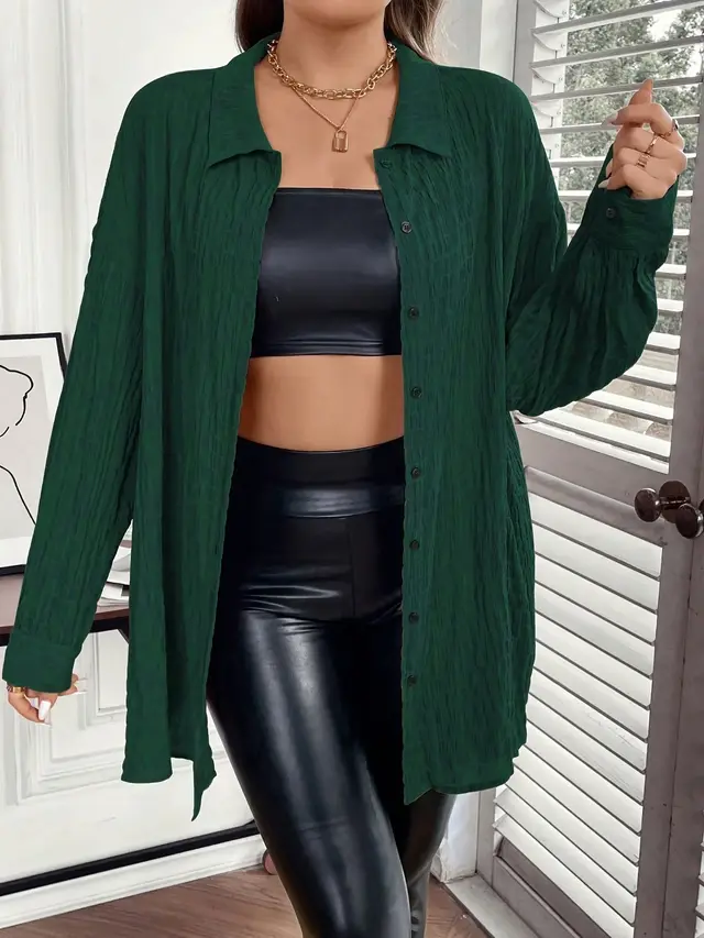 Plus size Women's Polo Collar Casual Fashion Top Green - Shop at LoveMi