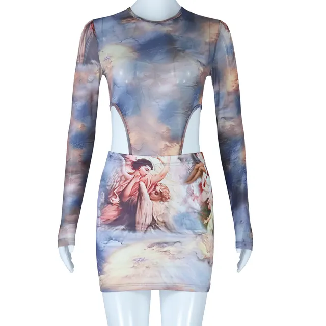 Women's Two piece Set With Top Character Print Bodycon Skirt Tan - Shop at LoveMi
