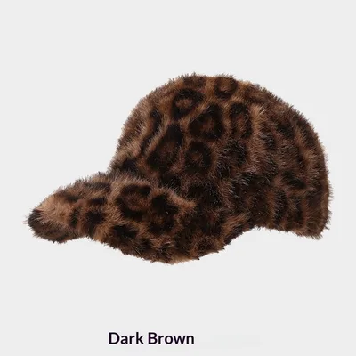 New Plush Leopard Print Warm Baseball Cap Dark Brown - Shop at LoveMi