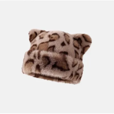 Leopard Plush Bear Hat For Women Khaki, Leopard Print - Shop at LoveMi