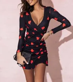 Sexy V-neck Heart Print Hem Flared Long Sleeve Dress - Color - View 1