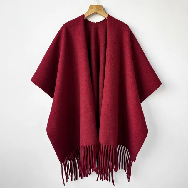 Premium Oatmeal Solid Color Cashmere like Large Shawl Outerwear Red - Shop at LoveMi