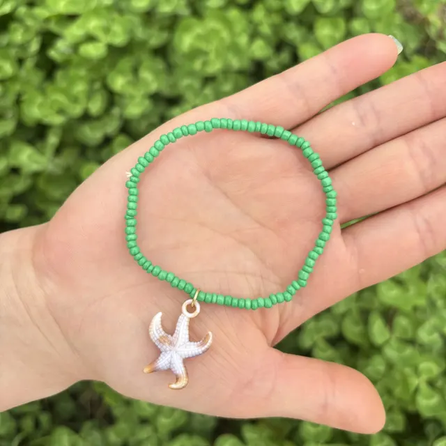Dopamine Handmade Colored Rice Bead Elastic Bracelet Dark Green - Shop at LoveMi