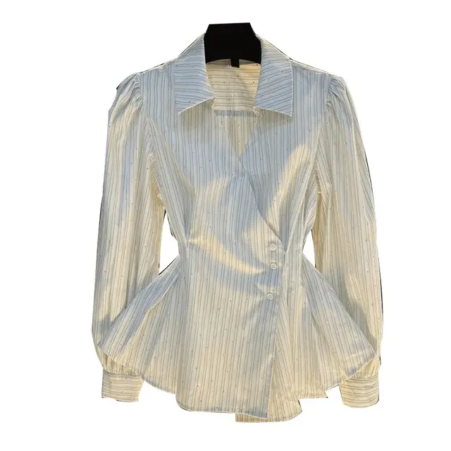 Temperament Waist tie Long sleeved Shirt Striped Cardigan Women Stripes - Shop at LoveMi