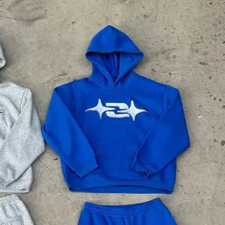 Autumn And Winter Casual Retro Hip-hop Sportswear Fashionable Hoodie - Blue