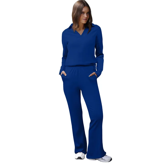 Women's Sportswear Long sleeve Top And Pants Two piece Set Dark Blue - Shop at LoveMi