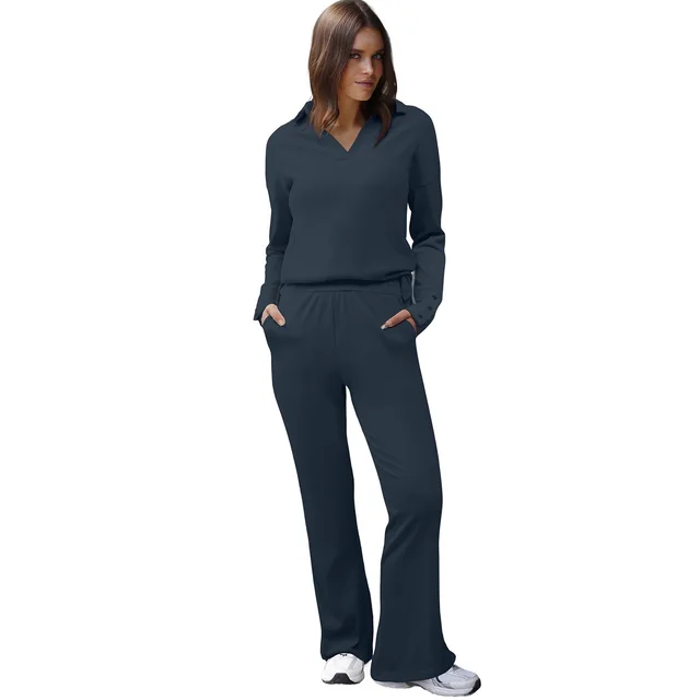 Women's Sportswear Long sleeve Top And Pants Two piece Set Smalt - Shop at LoveMi