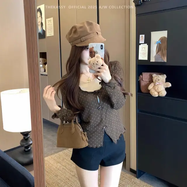 Autumn New Women's Fashion Design Slim fit Short Top Brown - Shop at LoveMi