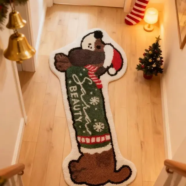 New Cartoon Christmas Dachshund Faux Cashmere Floor Mat Sausage Dog - Shop at LoveMi