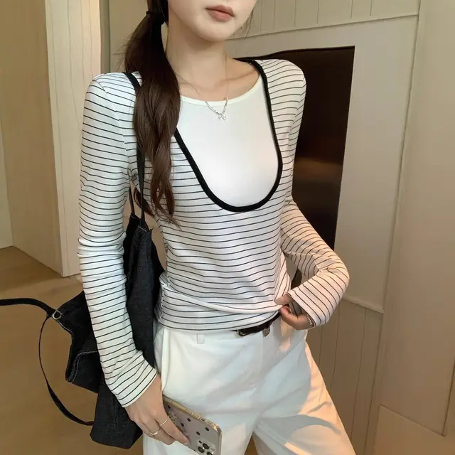 Women's Early Autumn Korean style New Slim fit Top White - Shop at LoveMi