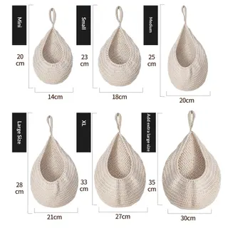 Wall-mounted Vegetable Storage Hanging Water Drop Mesh Bag - Cotton String Beige