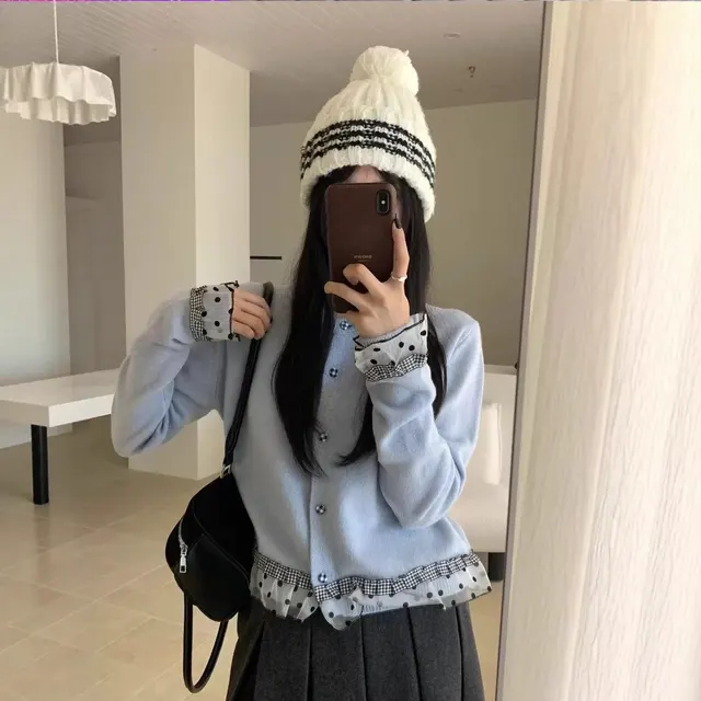 Women's Knitted Cardigan Loose Lazy Style Short Top Light Blue - Shop at LoveMi