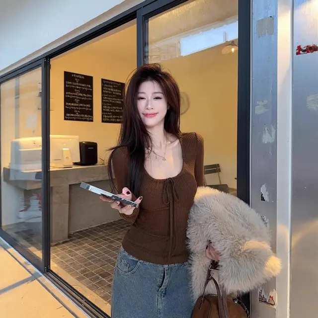 Women's New Hot Style Slim fit Slimming Stretch Top Brown - Shop at LoveMi