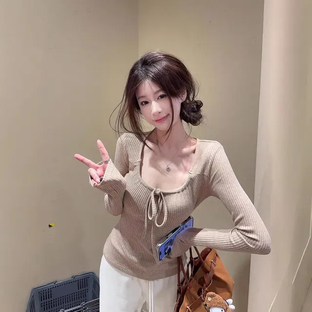 Women's New Hot Style Slim fit Slimming Stretch Top Oatmeal Color - Shop at LoveMi