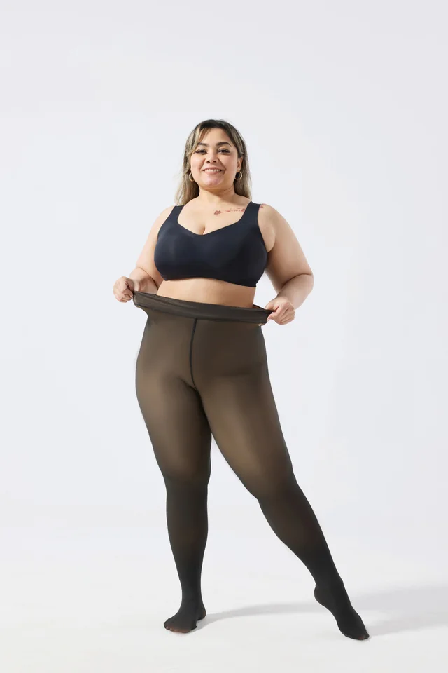 Plus size Black Sheer Fleece lined Leggings 200G Black Transparent Skin - Shop at LoveMi