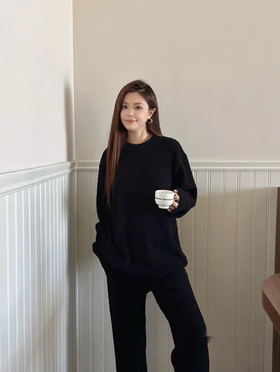 Plain Color Women's Homewear Set Blue Night Black - Shop at LoveMi