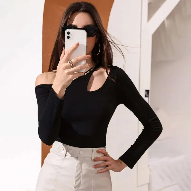 Sexy Hollow out Waist casual Long Sleeve Women's T shirt Black - Shop at LoveMi