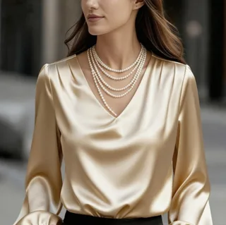 Bubble Sleeve V-neck Long Sleeve Blouse For Women - Apricot