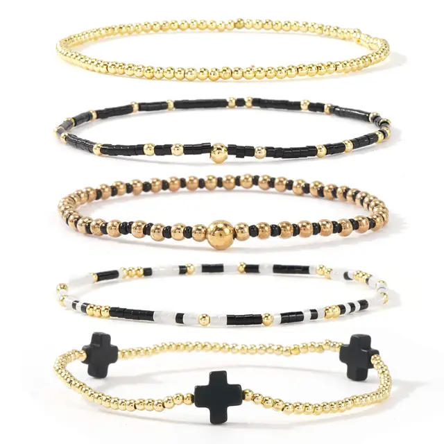 Instagram style Fashion Light Luxury Gold Bead Cross Set Gzs25010202A - Shop at LoveMi