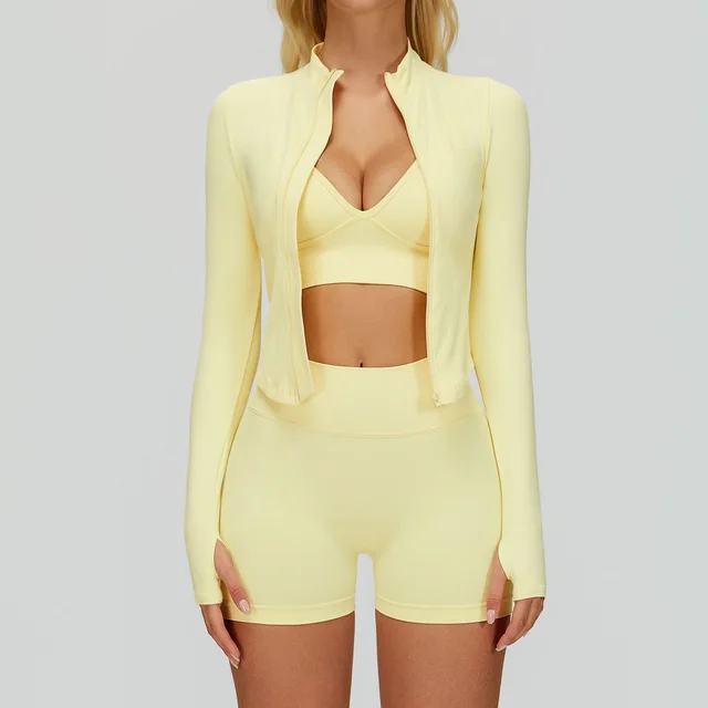 Seamless Tight Yoga Waist Outdoor Sports Suit Creamy Yellow - Shop at LoveMi