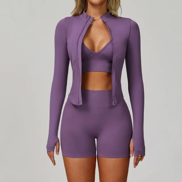 Seamless Tight Yoga Waist Outdoor Sports Suit Fog Purple - Shop at LoveMi
