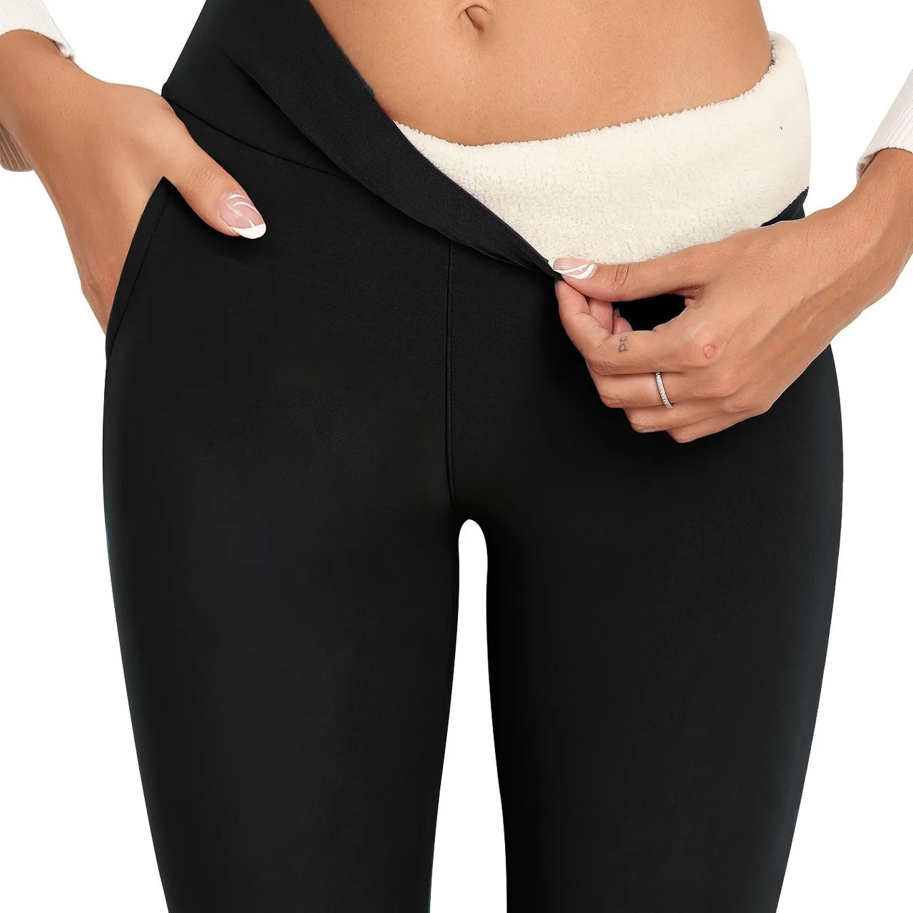 Fleece Sports Leggings High Elasticity And Warmth - Black