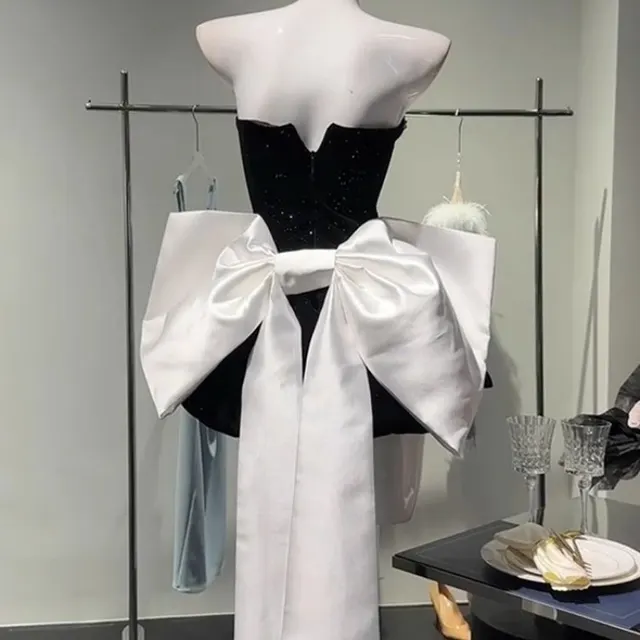 Birthday Little Dress High end Light Luxury Niche Princess Puff Dress Bow Strapless Velvet Dress Black Dress Bow - Shop at LoveMi