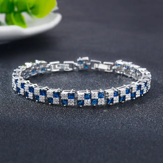 Hip Hop Women's Crystal Beaded Bracelet Polka Dot Zircon Colored Hand Jewelry Sapphire Blue - Shop at LoveMi