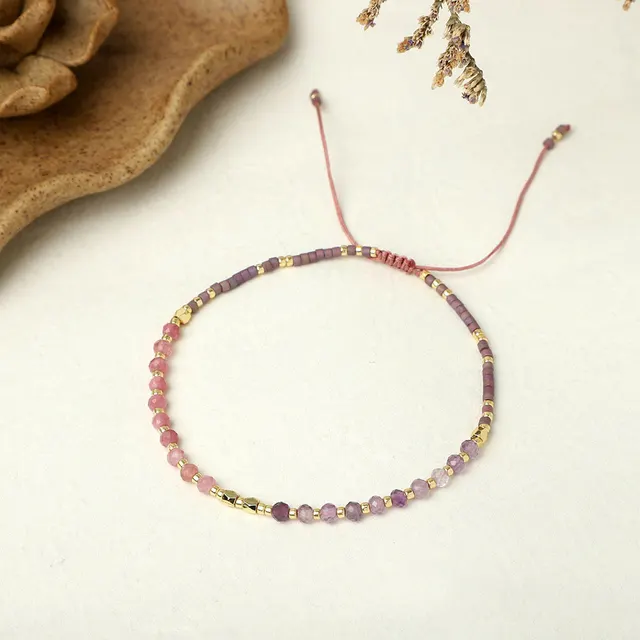 Girls' Simple Bohemian Style Agate Natural Stone Bracelet Br0701 - Shop at LoveMi