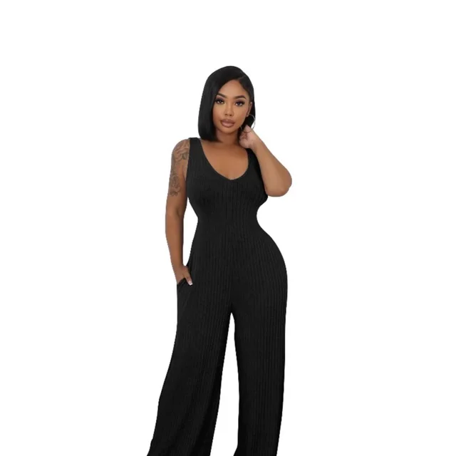 Women's High stretch Ribbed Long sleeve Jumpsuit Set Black - Shop at LoveMi