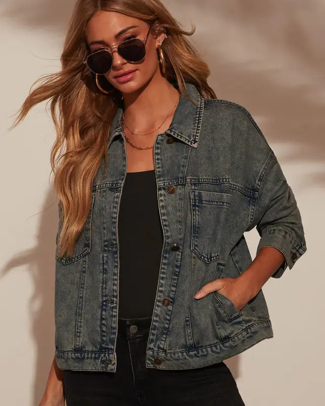 Women's Fashion Personality Solid Color Loose Slim fit Denim Jacket Nostalgia - Shop at LoveMi