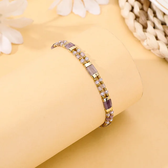 Turquoise Ethnic Bead Feng Shui Crystal Bohemian Bracelet Purple Bracelet - Shop at LoveMi