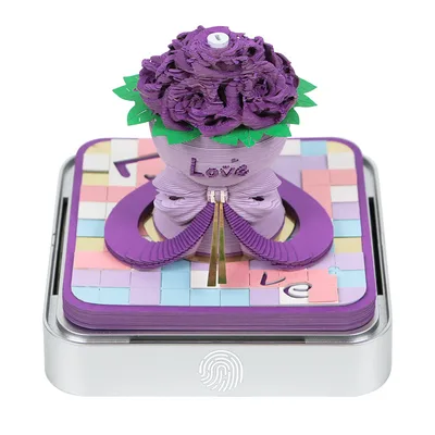 Paper Sculpture Calendar Rose 3D Sticky Notes Desktop Ornament Purple - Shop at LoveMi