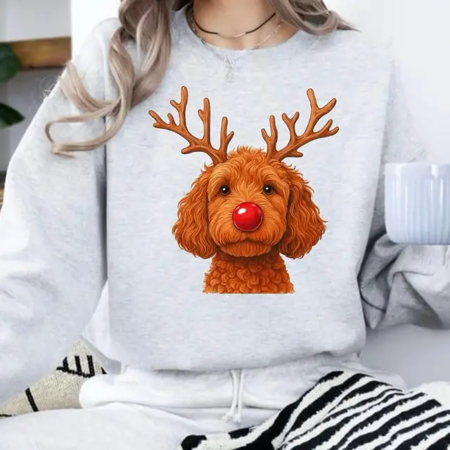 Women's Creative Round neck Christmas Reindeer Dog Sweatshirt Zg251112092 Gray - Shop at LoveMi