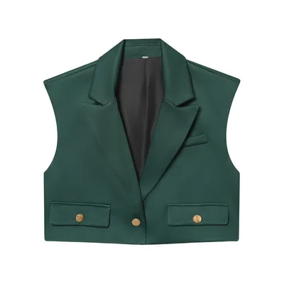 Fashion Short Lapel Vest Wide leg Pants Green - Shop at LoveMi