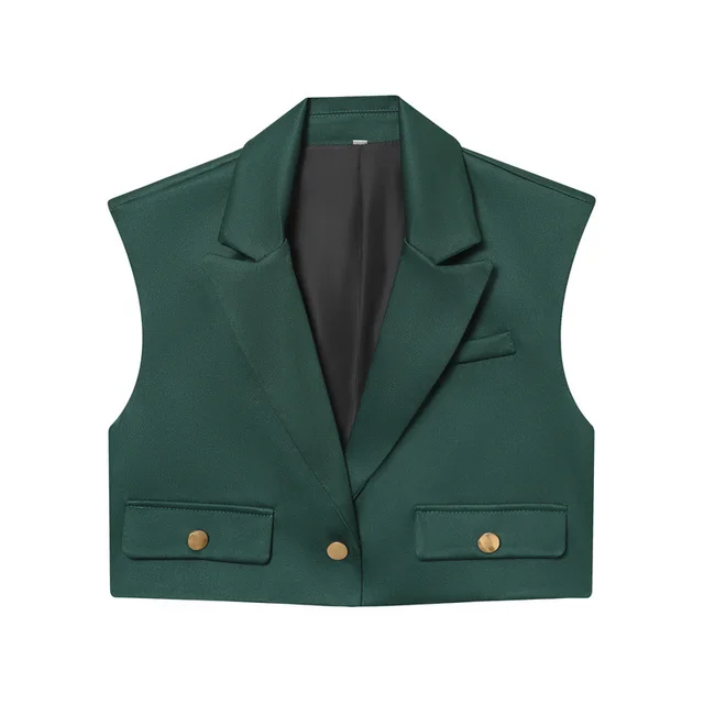 Fashion Short Lapel Vest Wide leg Pants Green - Shop at LoveMi