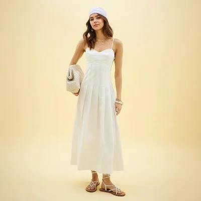 Sleeveless Frilly Broderie Maxi Dress Ivory White - Shop at LoveMi