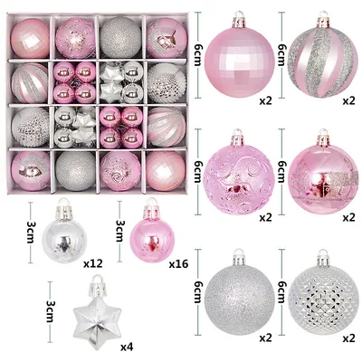 Christmas Ball Ornament Gift Box Set Painted Electroplated Pink Silver - Shop at LoveMi