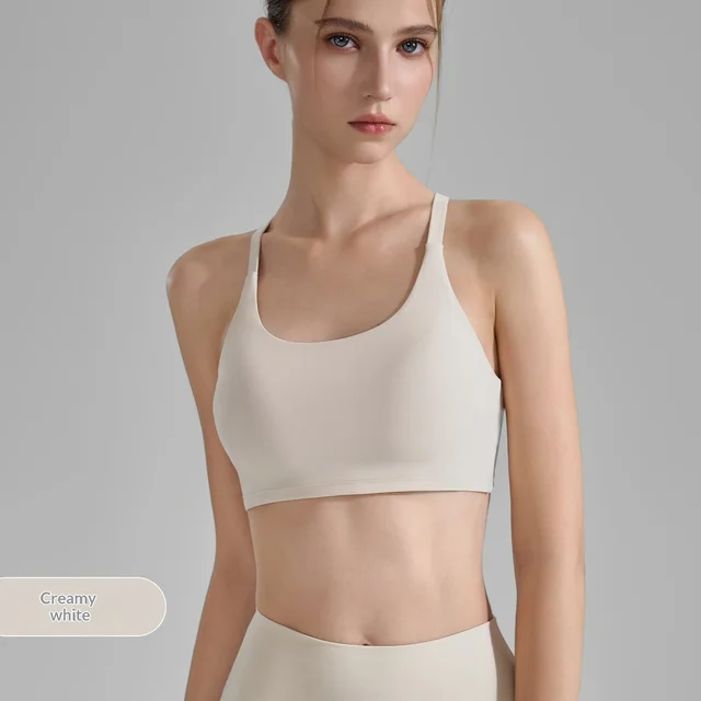 New Cross Back Short Fitness Shockproof Yoga Vest Creamy White - Shop at LoveMi