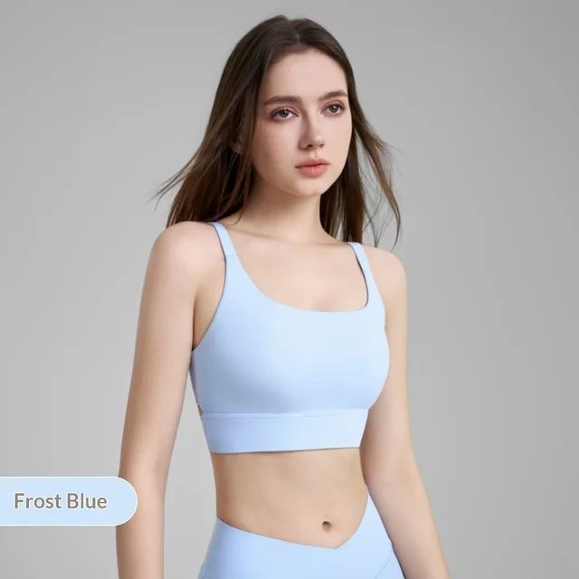 New Fixed Cup Fitness Bra Double Strap Yoga Vest Frost Blue - Shop at LoveMi