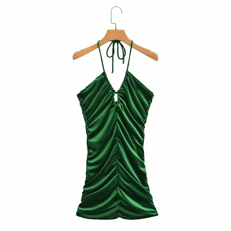 Women's Elegant And Light Mature Velvet Strapless Mini Dress - Green